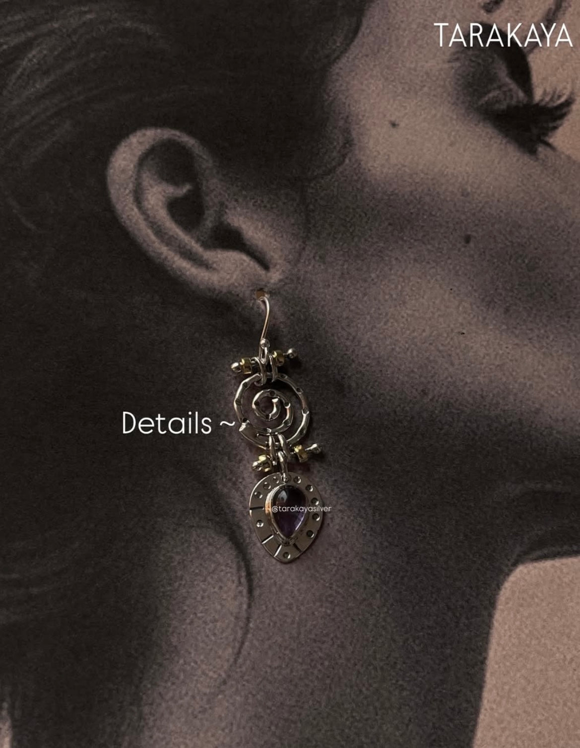 925 silver earrings with amethyst stone and spiral fusion details