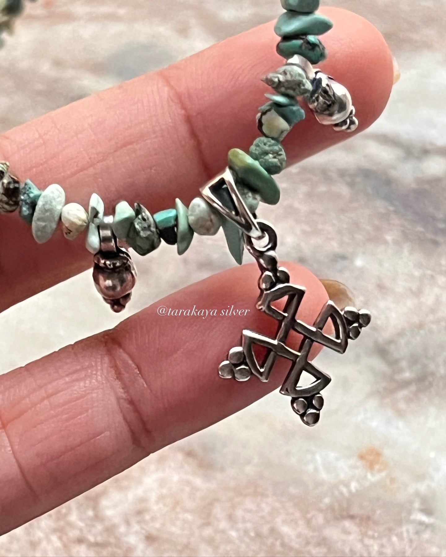 Natural Turquoise Tribal Kolam Boho 925 Sterling Silver Handmade Necklace