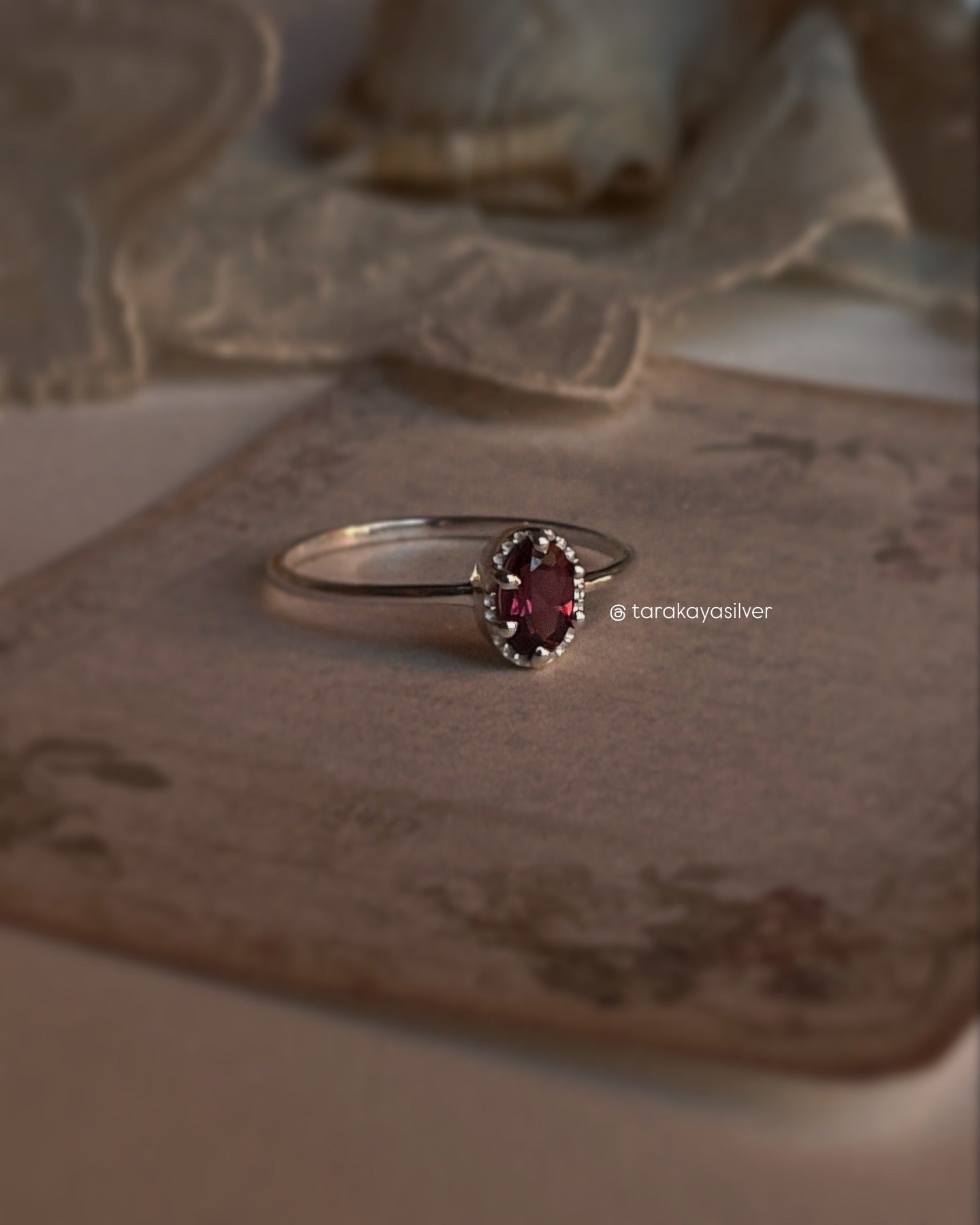 Vintage Solitaire Rhodolite Garnet Ring in Sterling Silver