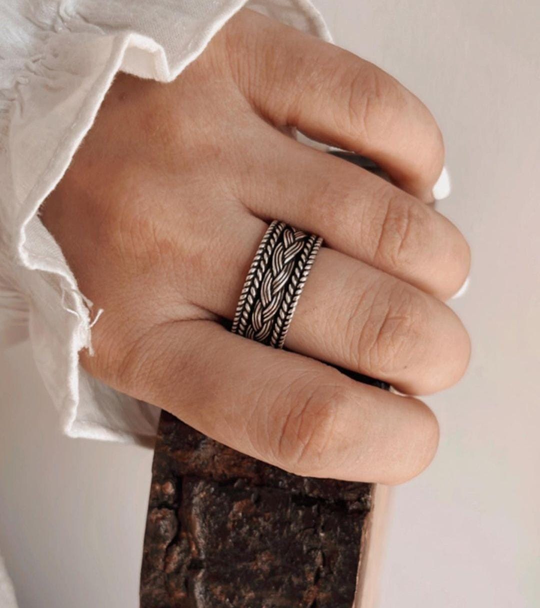 925 sterling silver tribal braided band ring