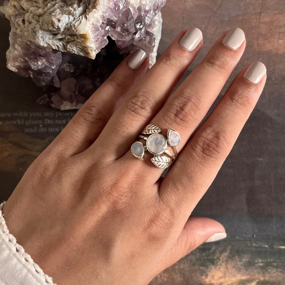 Handcrafted Moonstone Forest Statement Ring in Sterling Silver