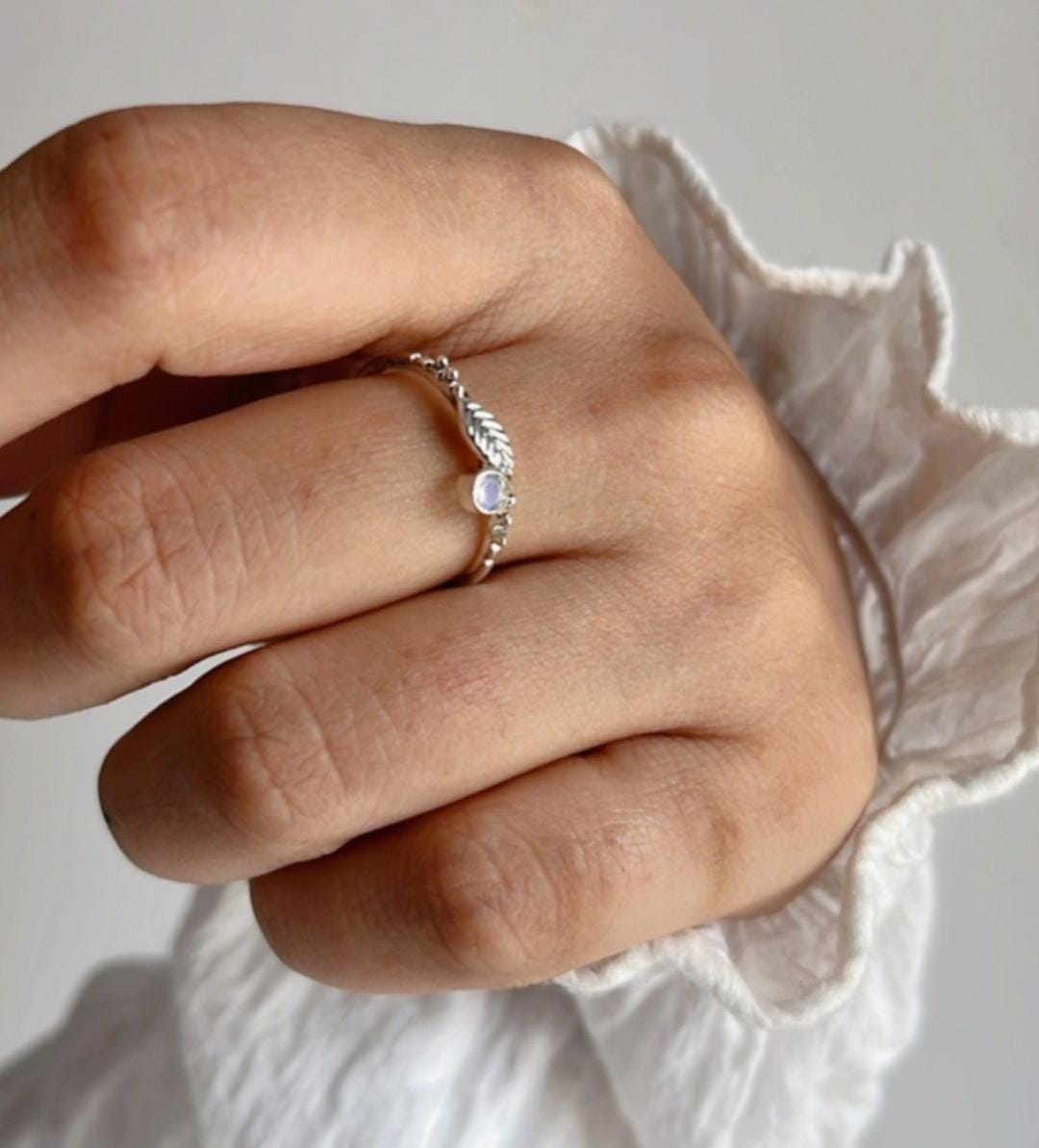 Sterling Silver Moonstone Dainty Forest Design Ring