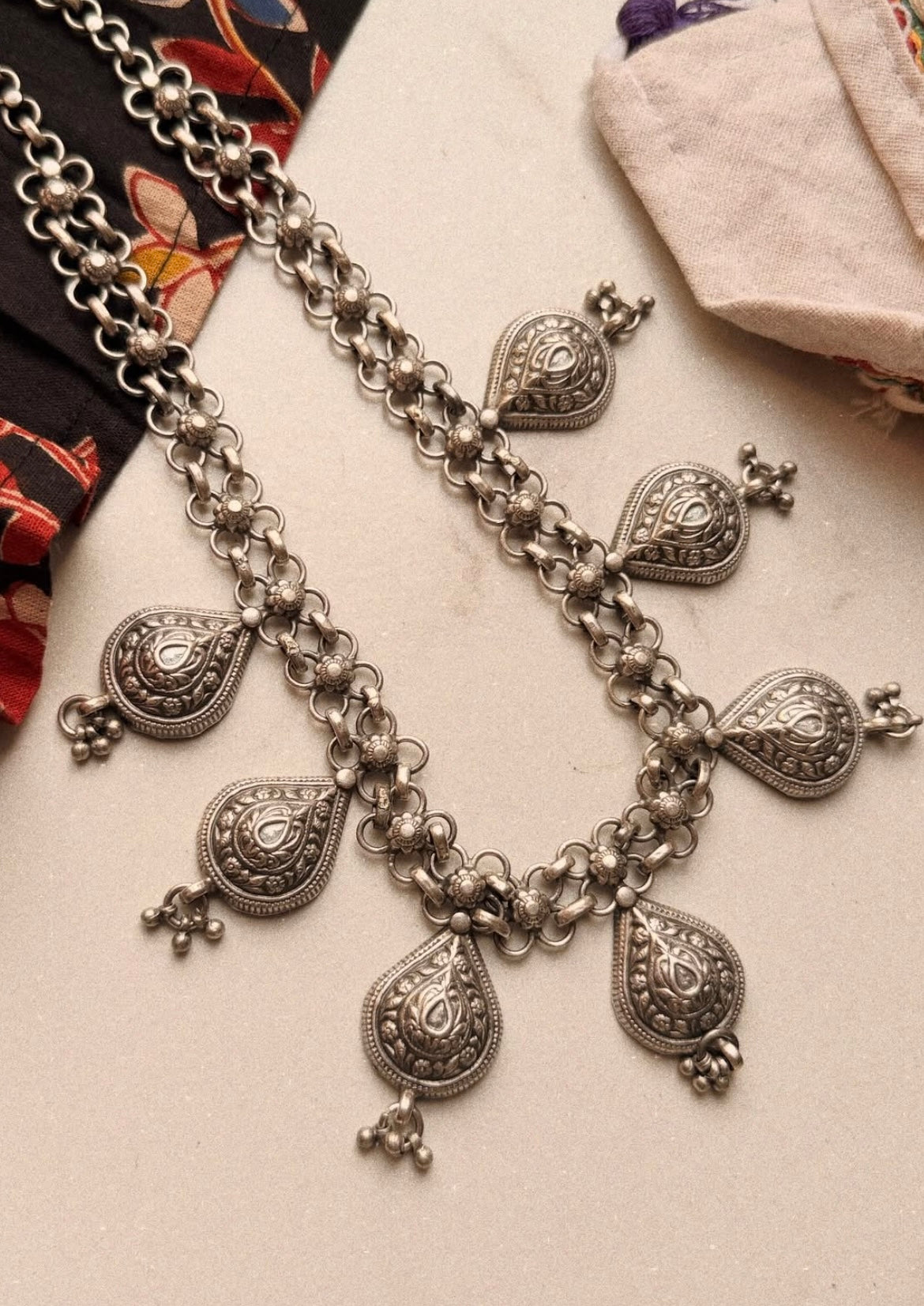 Banjara Antique Handcrafted Choker Paan Ghungroo  925 Sterling Silver Necklace