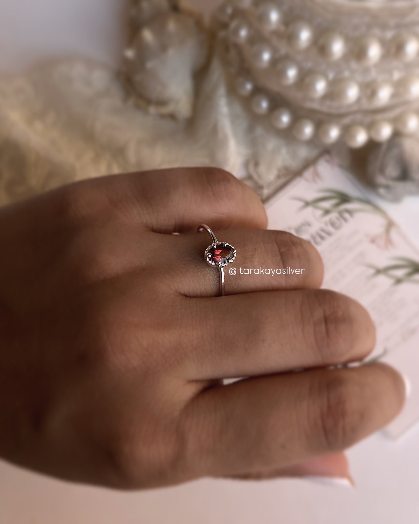 Elegant Rhodolite Garnet Solitaire Ring with 925 Silver Band