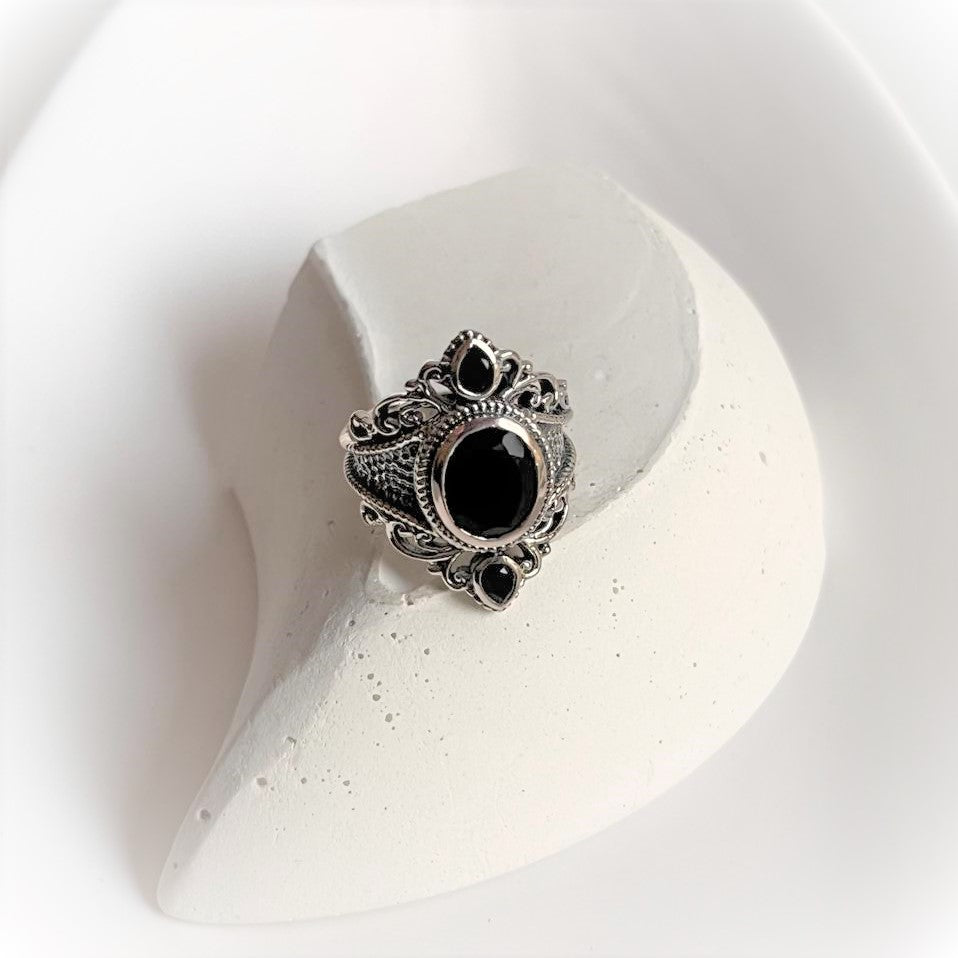 Bold Black Onyx Victorian Silver Ring