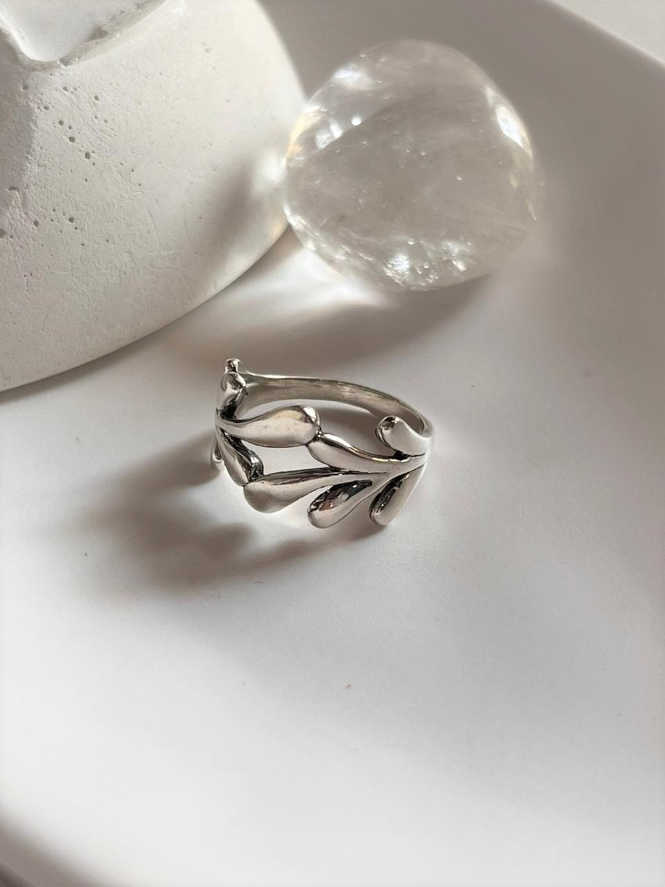 Sterling Silver Molten Leaf Ring for Organic, Modern Style