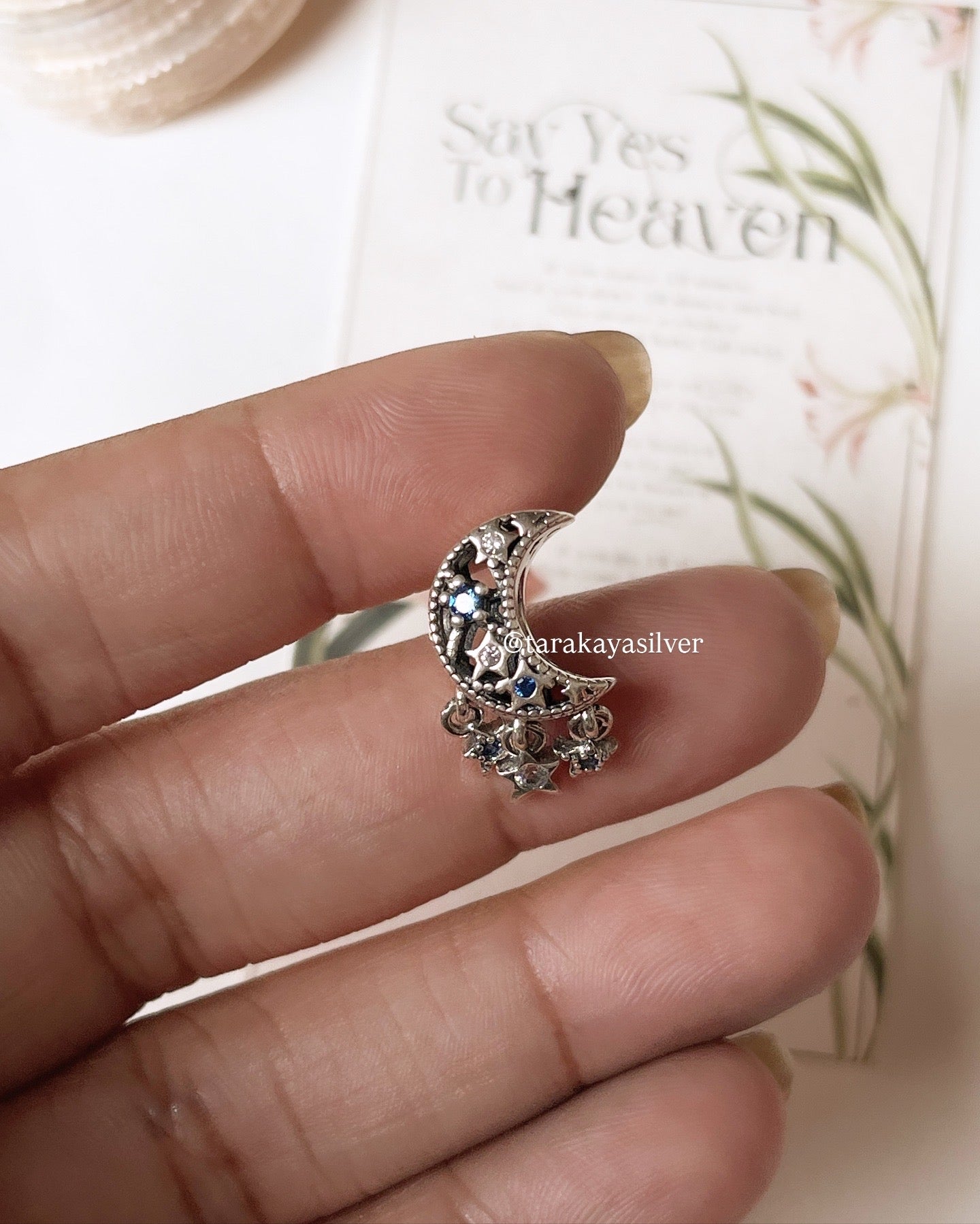 925 sterling silver Pandora charm with crescent moon and dreamcatcher