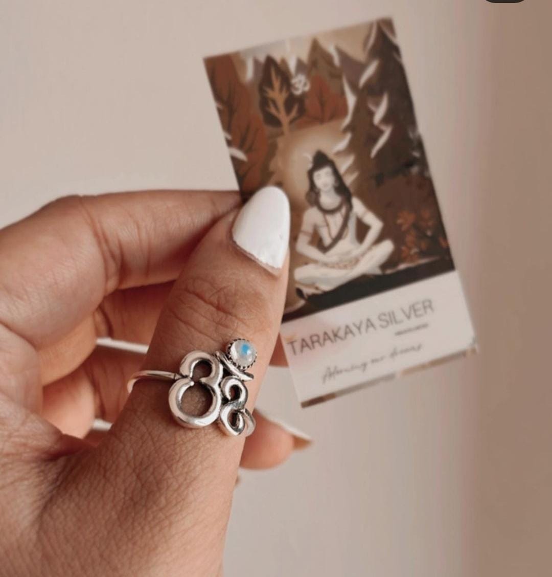 Sterling Silver Om Aum Moonstone Ring