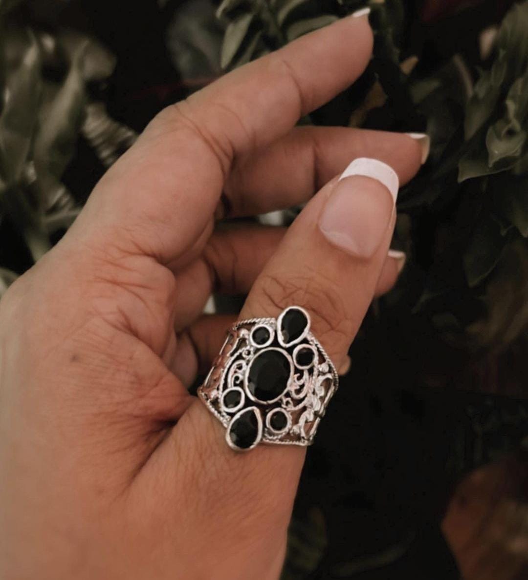 Classic Black Onyx Filigree Silver Ring with Vintage Design