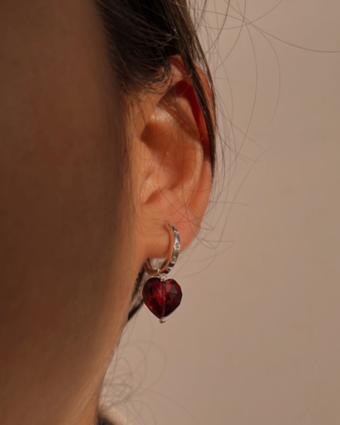 Heart Garnet CZ Silver Huggies for Birthday or Anniversary Gifts