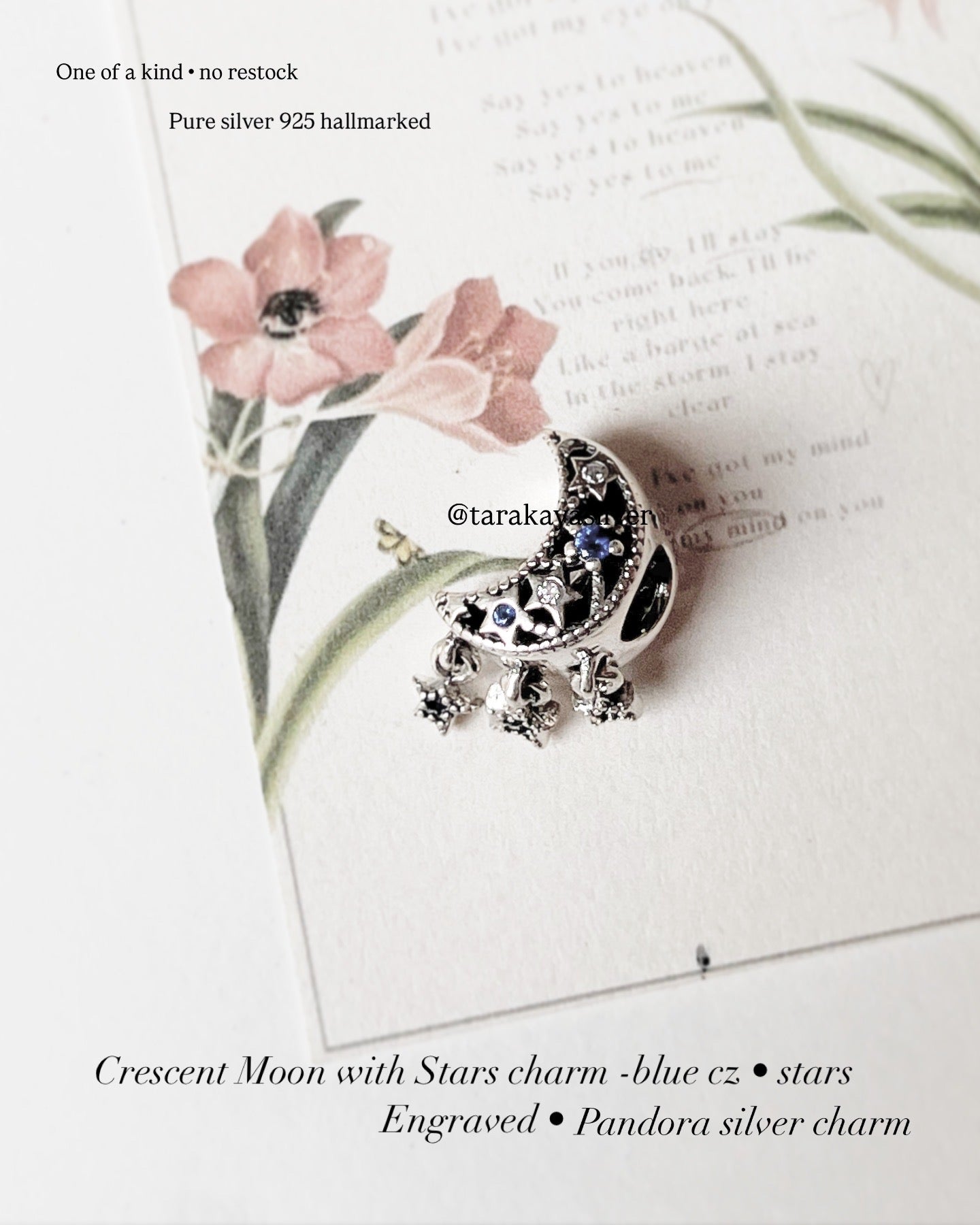 Crescent moon and stars dreamcatcher 925 silver Pandora charm