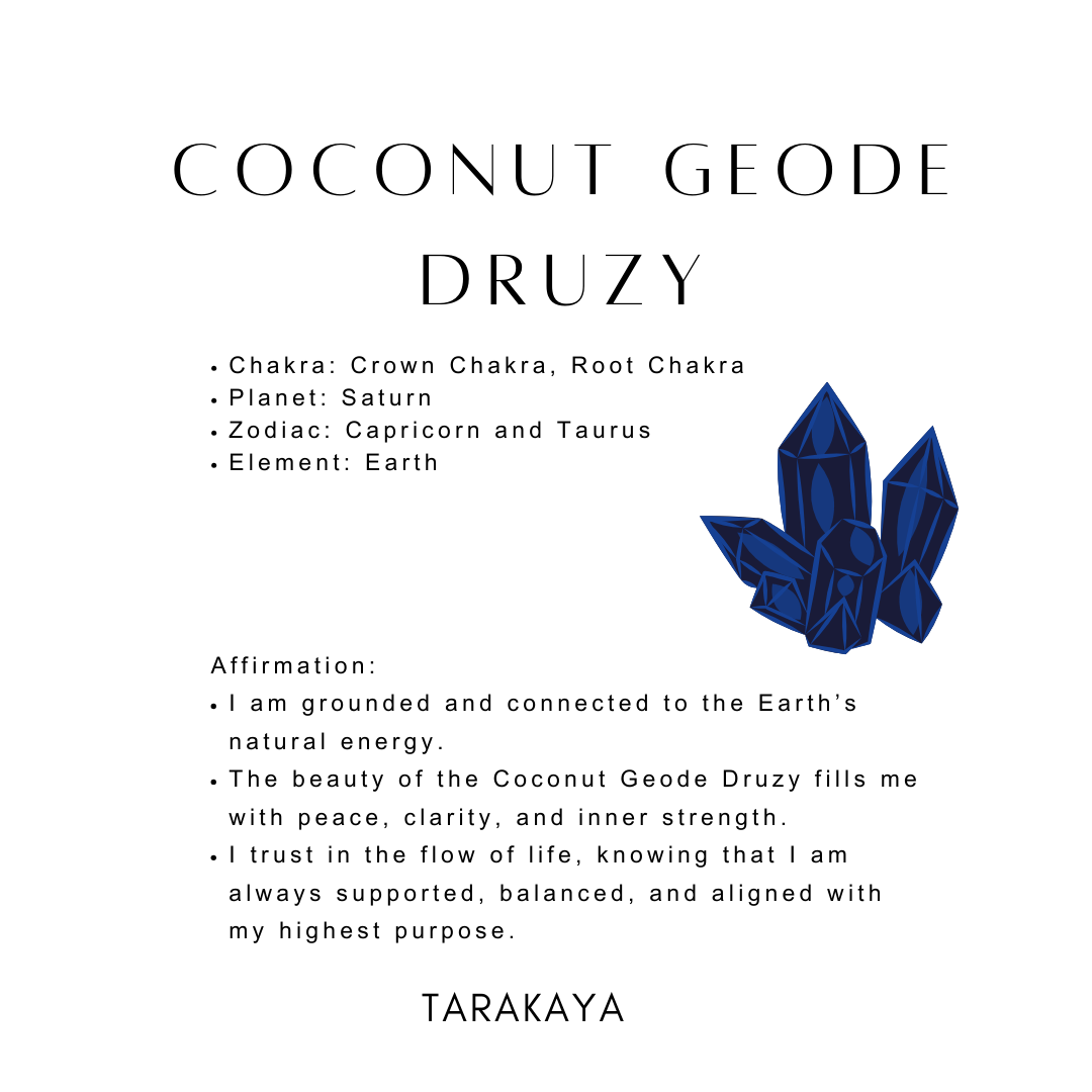 Blue coconut druzy geode with sparkling mineral clusters