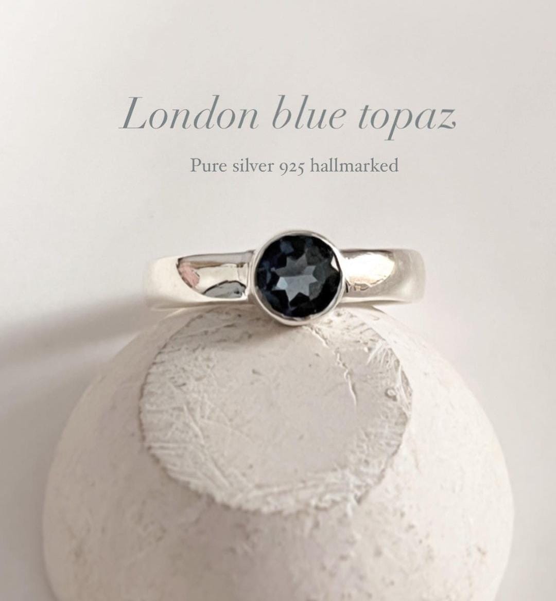 London Blue Topaz Silver Ring with Elegant Design