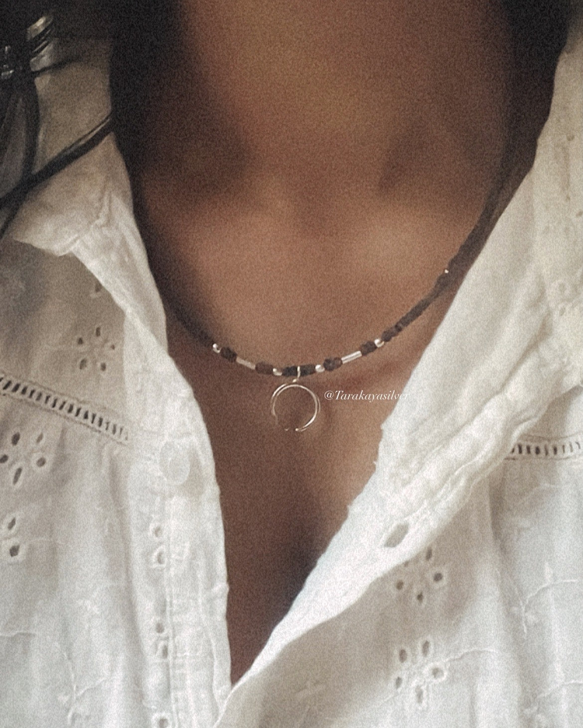 Iolite 3mm Faceted Natural Crystal with Crescent Moon 925 Sterling Silver Boho Necklace