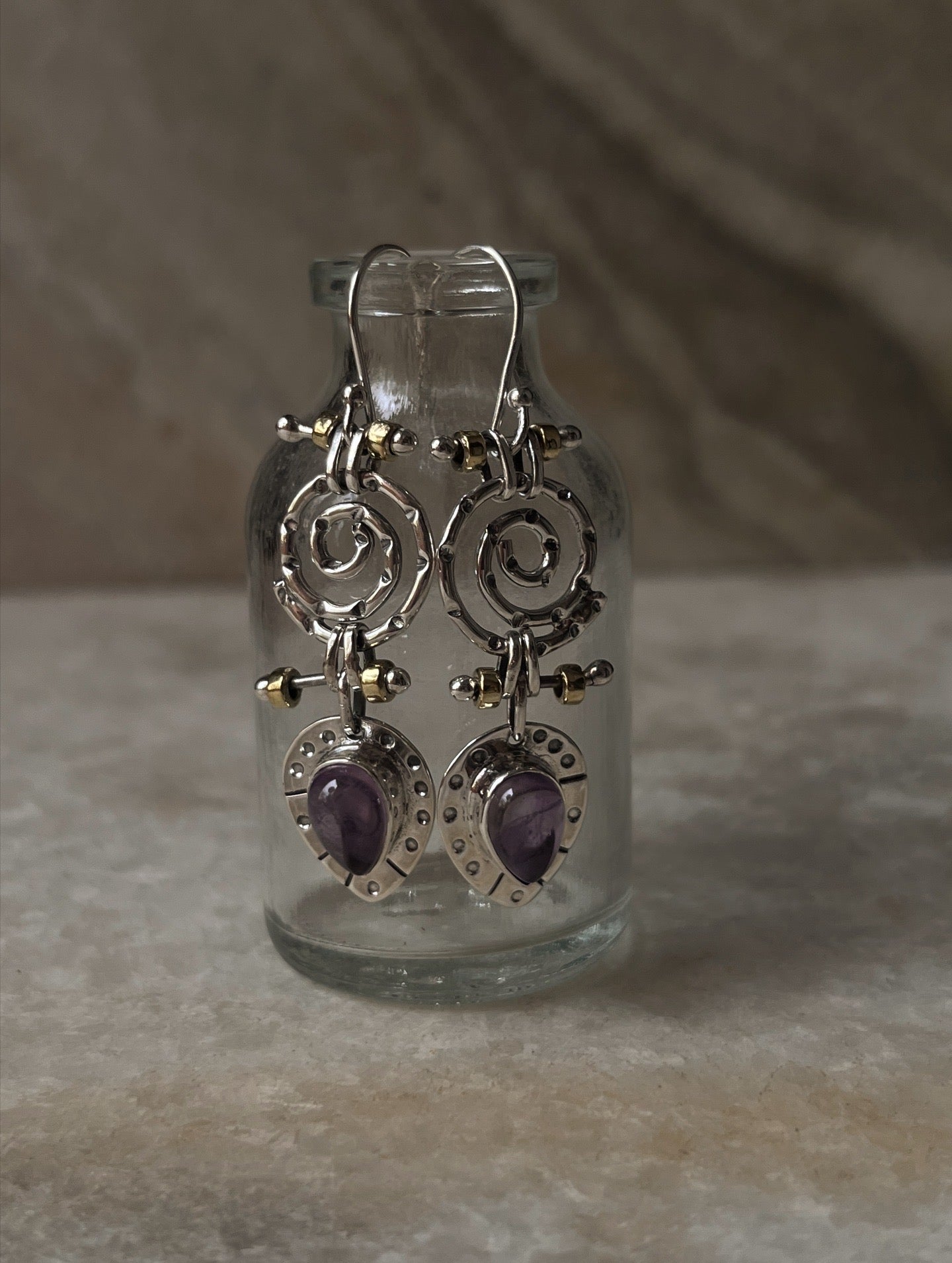 Amethyst Spiral Fusion Handcrafted 925 Sterling Silver Earrings