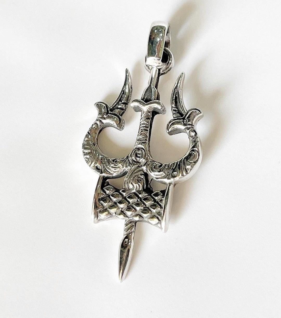 Trishul Damru large sterling silver pendant