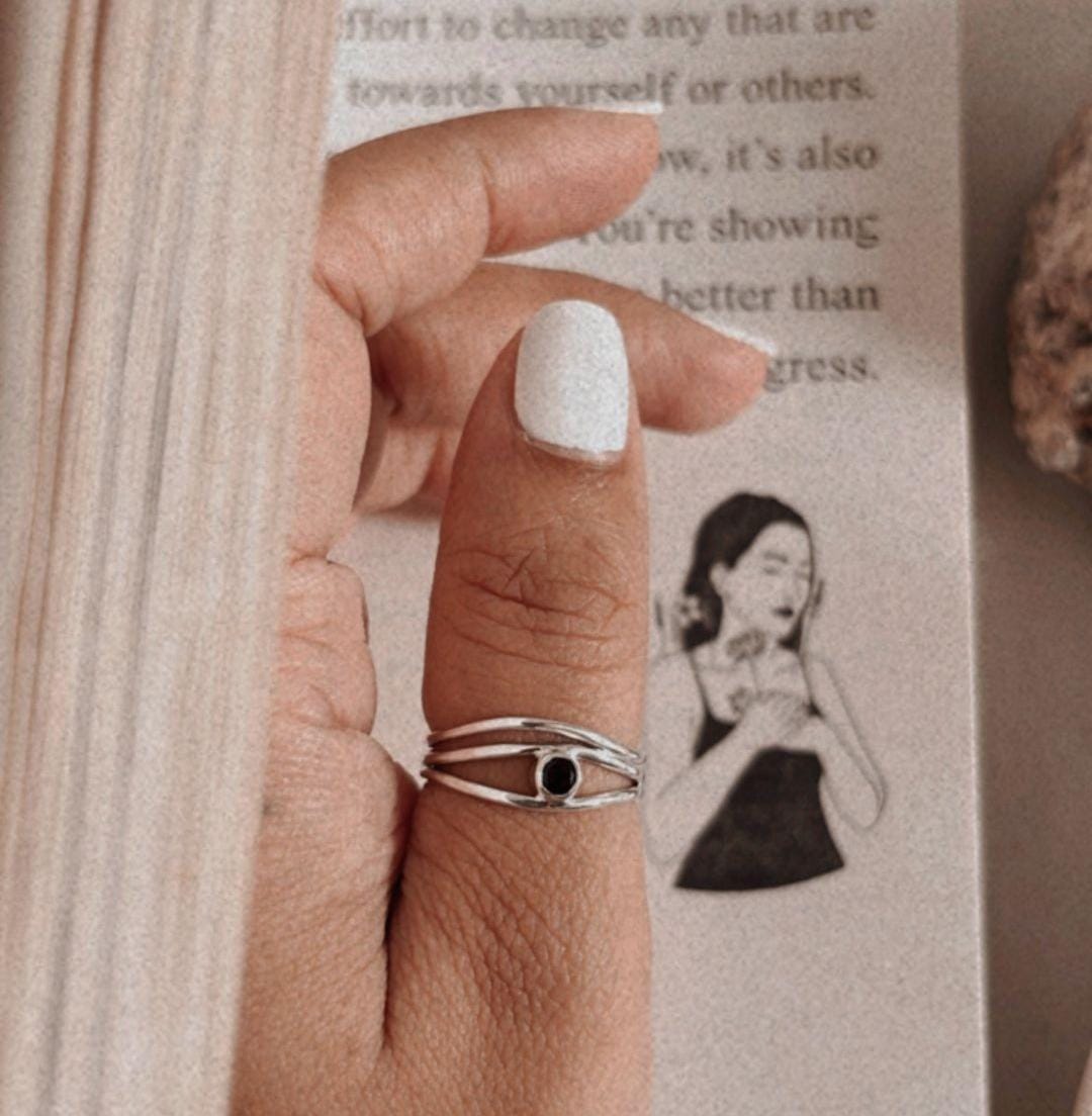Elegant Black Onyx Wire Wrap Ring in Silver
