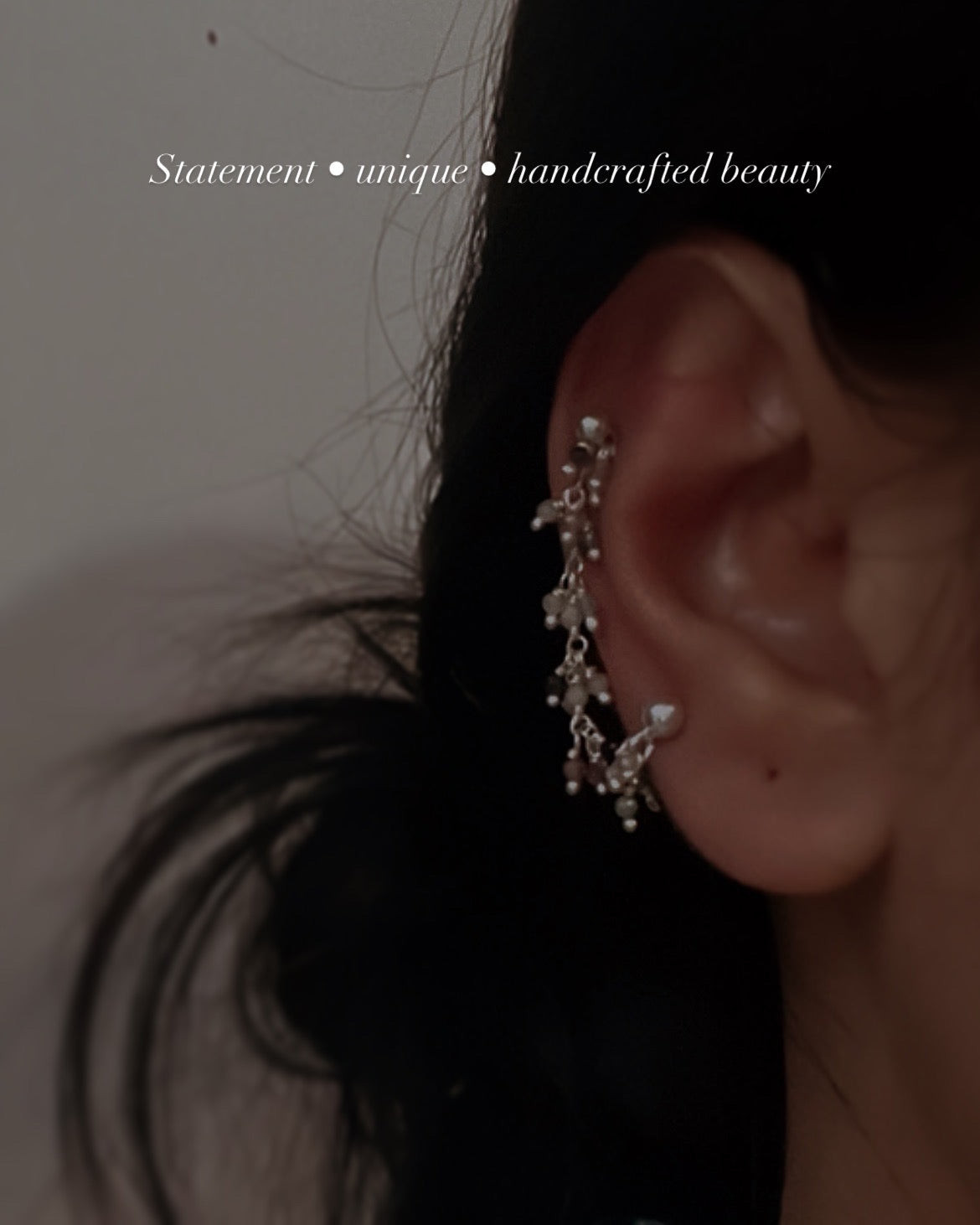 925 silver stud earrings with multi-tourmaline and chain detail