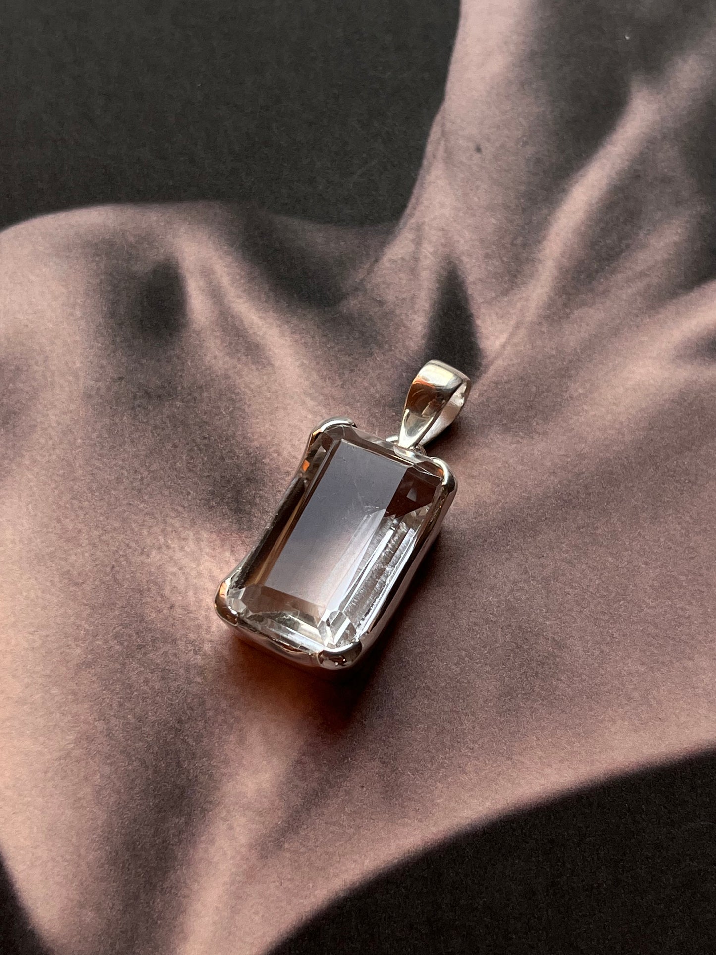 Clear Quartz Rectangular Gemstone Silver Pendant Design