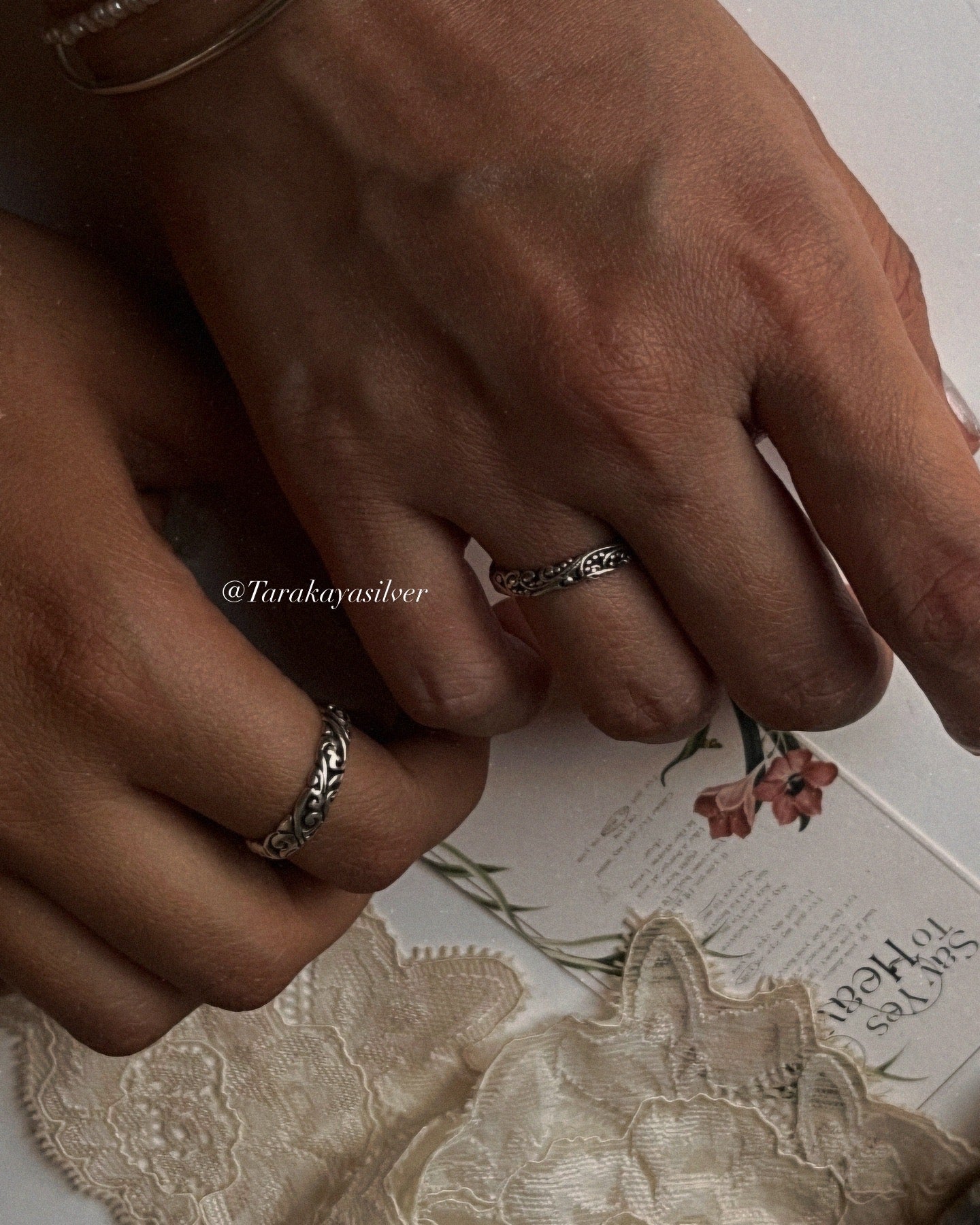 Thin and medium vintage band rings in sterling silver for elegance