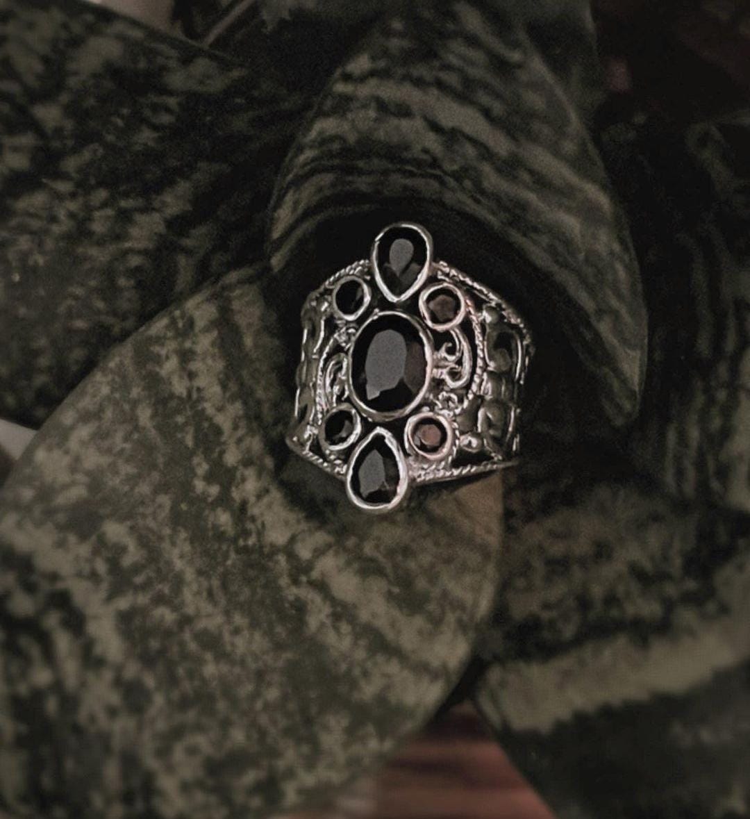 Black Onyx Vintage Filigree Silver Ring