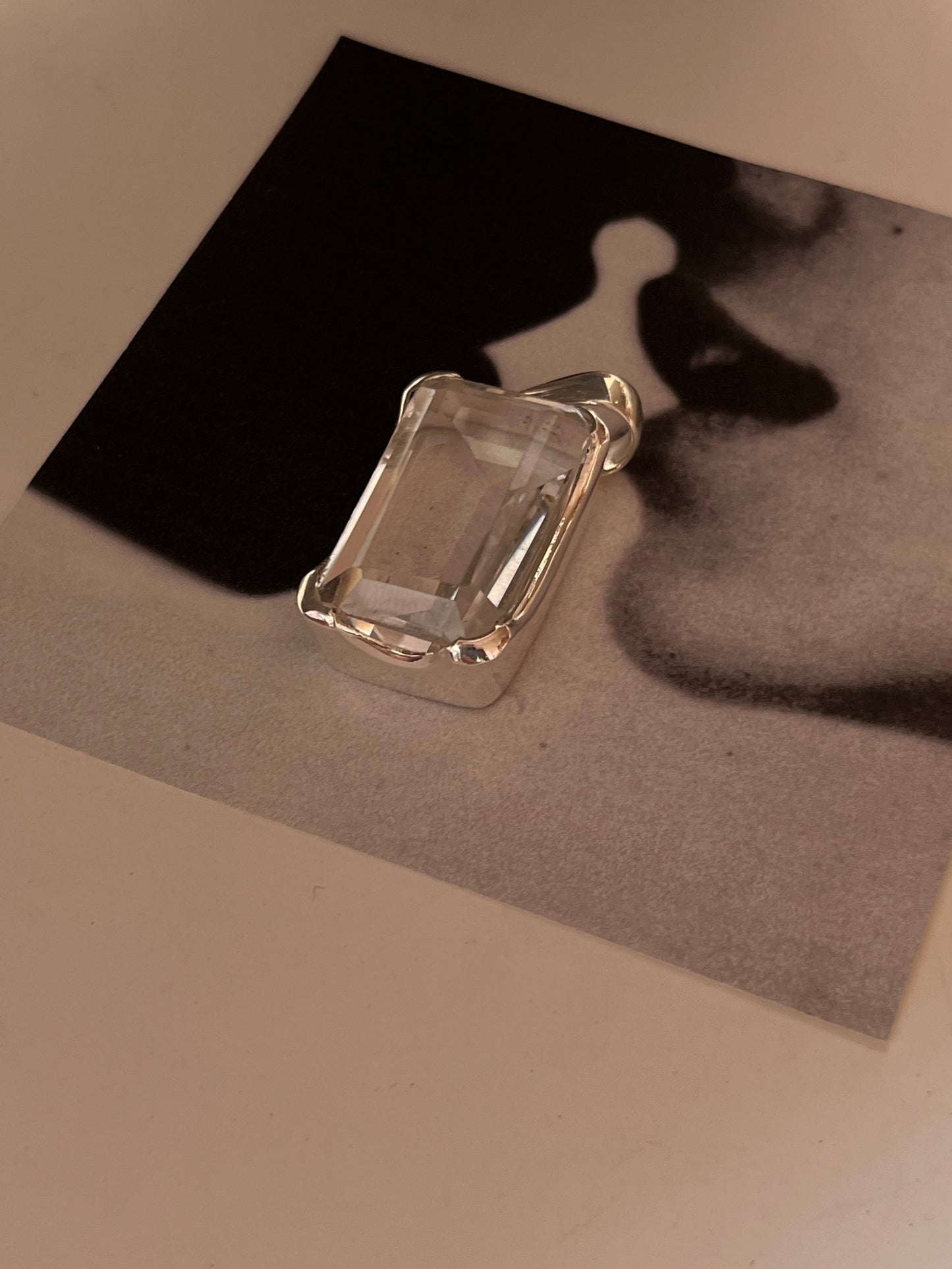 Bold Clear Quartz Rectangular Silver Pendant Jewelry