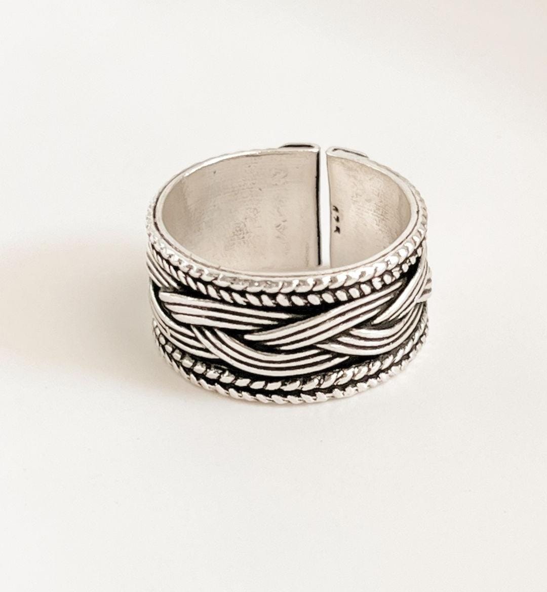 Trendy tribal braided band ring in sterling silver