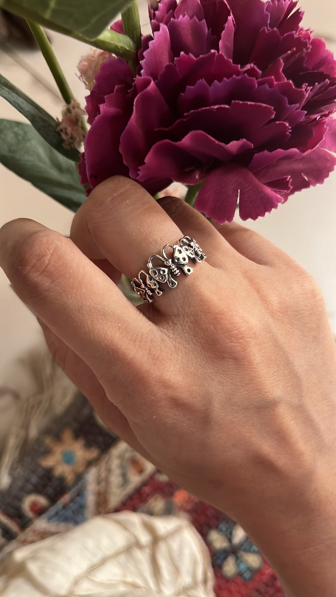 Butterflies Band Silver Ring