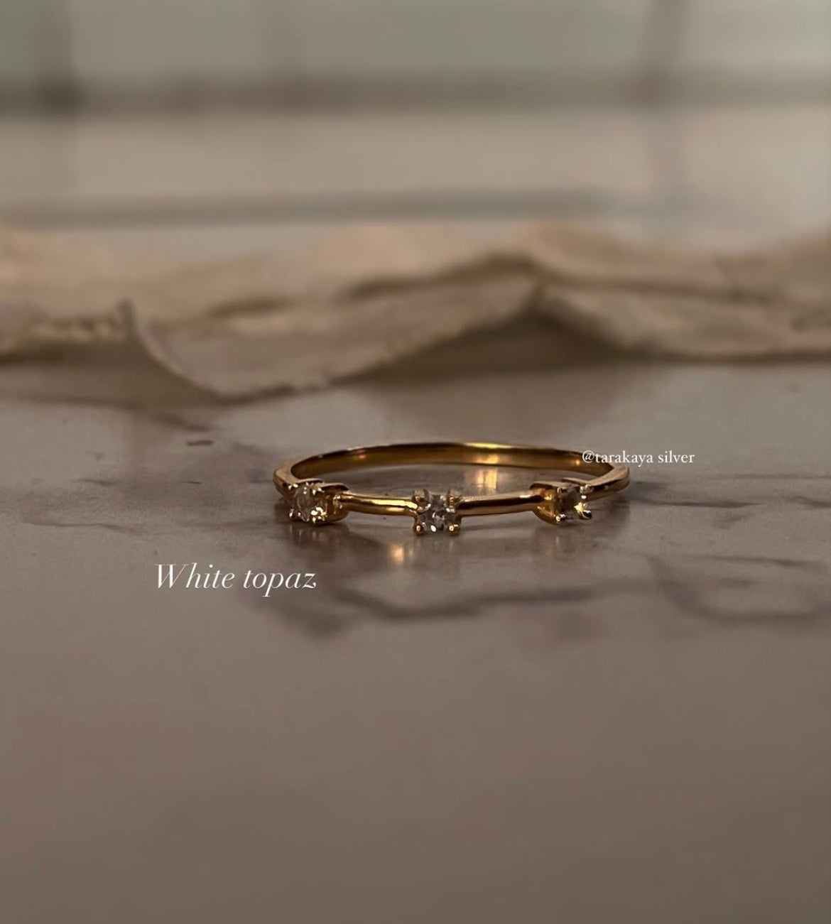 Gold Vermeil silver ring with sparkling Golden Hour white topaz