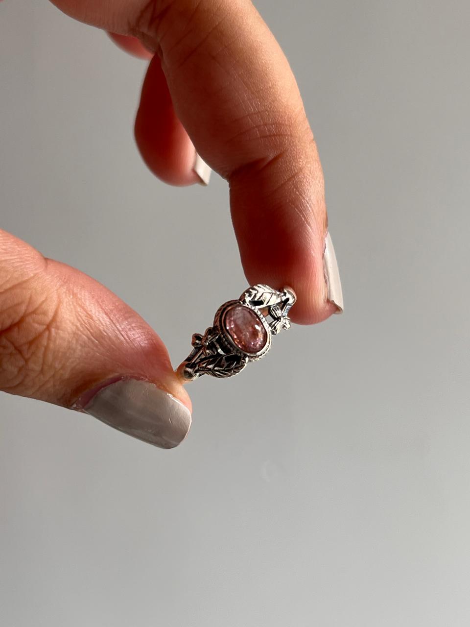 Pink Tourmaline Forest Enchantment Silver Ring