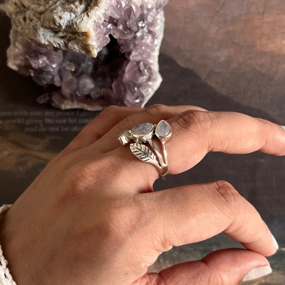 Sterling Silver Ring with Moonstone Forest Design