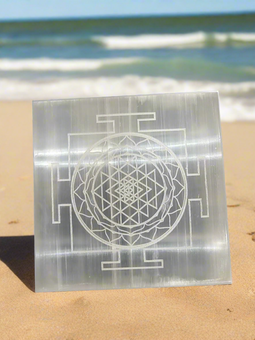 Shree Yantra selenite charging plate for energy cleansing