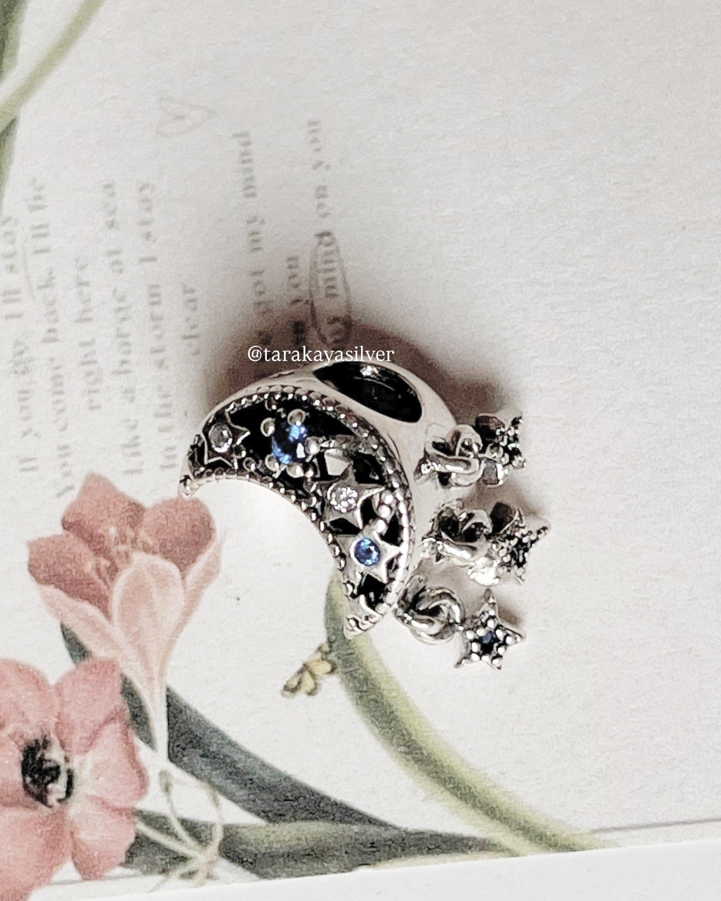 925 silver charm with crescent moon, stars, and dreamcatcher design