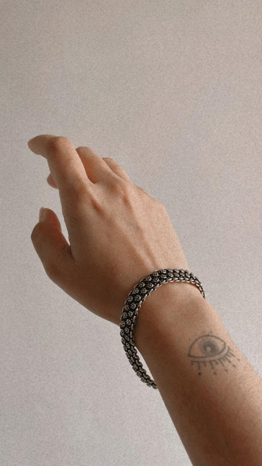 Antique Double Layer Pure Silver Bracelet