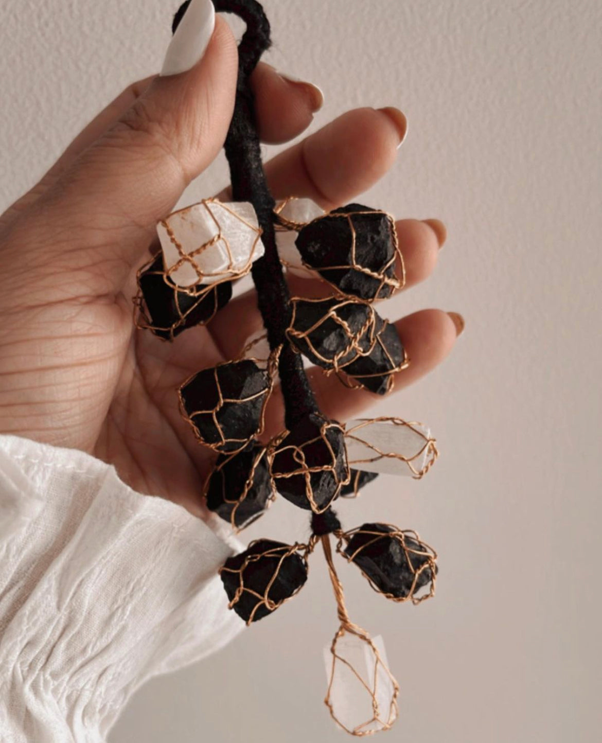 Black Tourmaline and Selenite Raw Hanging for Energy Protection