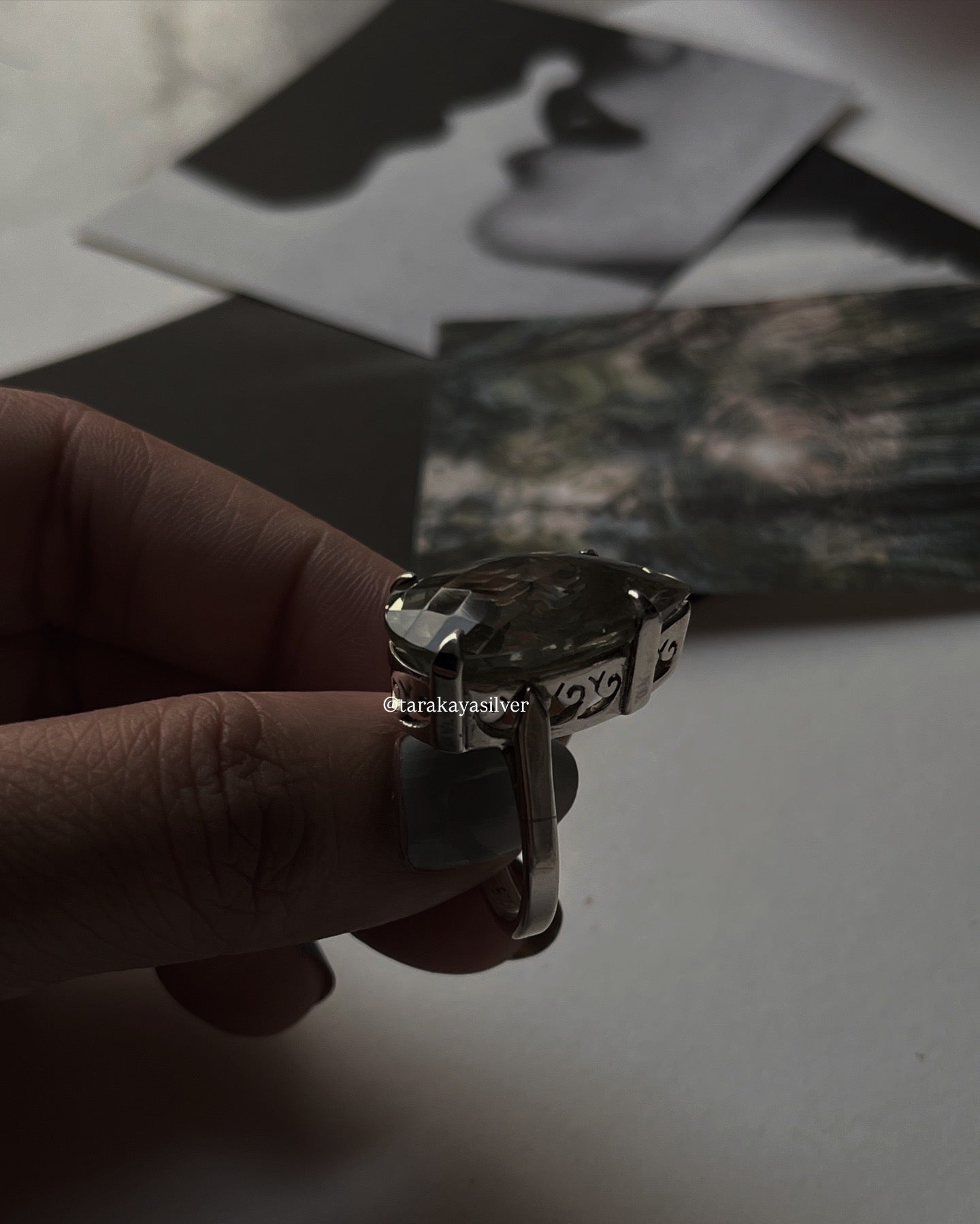 Green Amethyst Pear Shape 925 Sterling Silver Ring