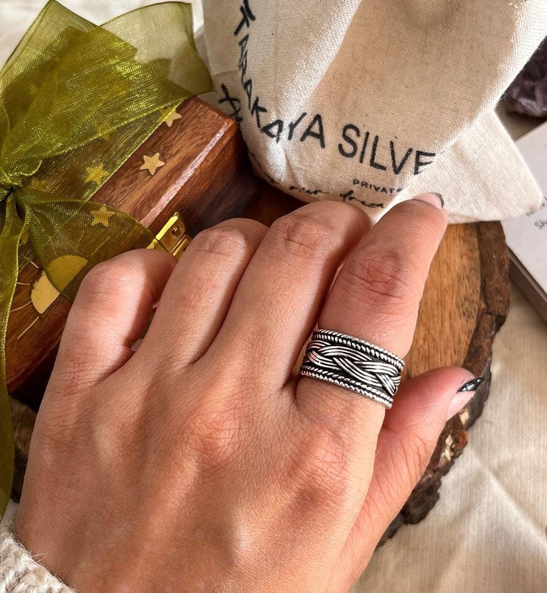925 sterling silver tribal braided band ring