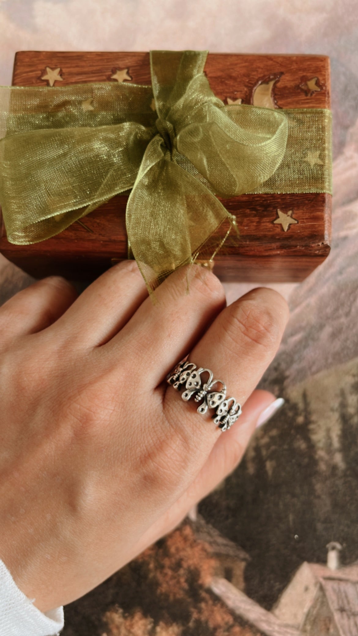 Handcrafted Butterflies Silver Band Ring