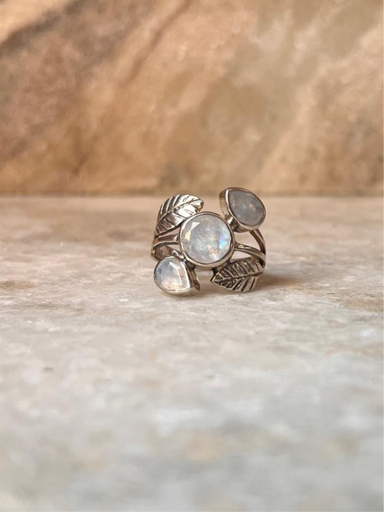 Moonstone Forest Statement 925 Sterling Silver Ring