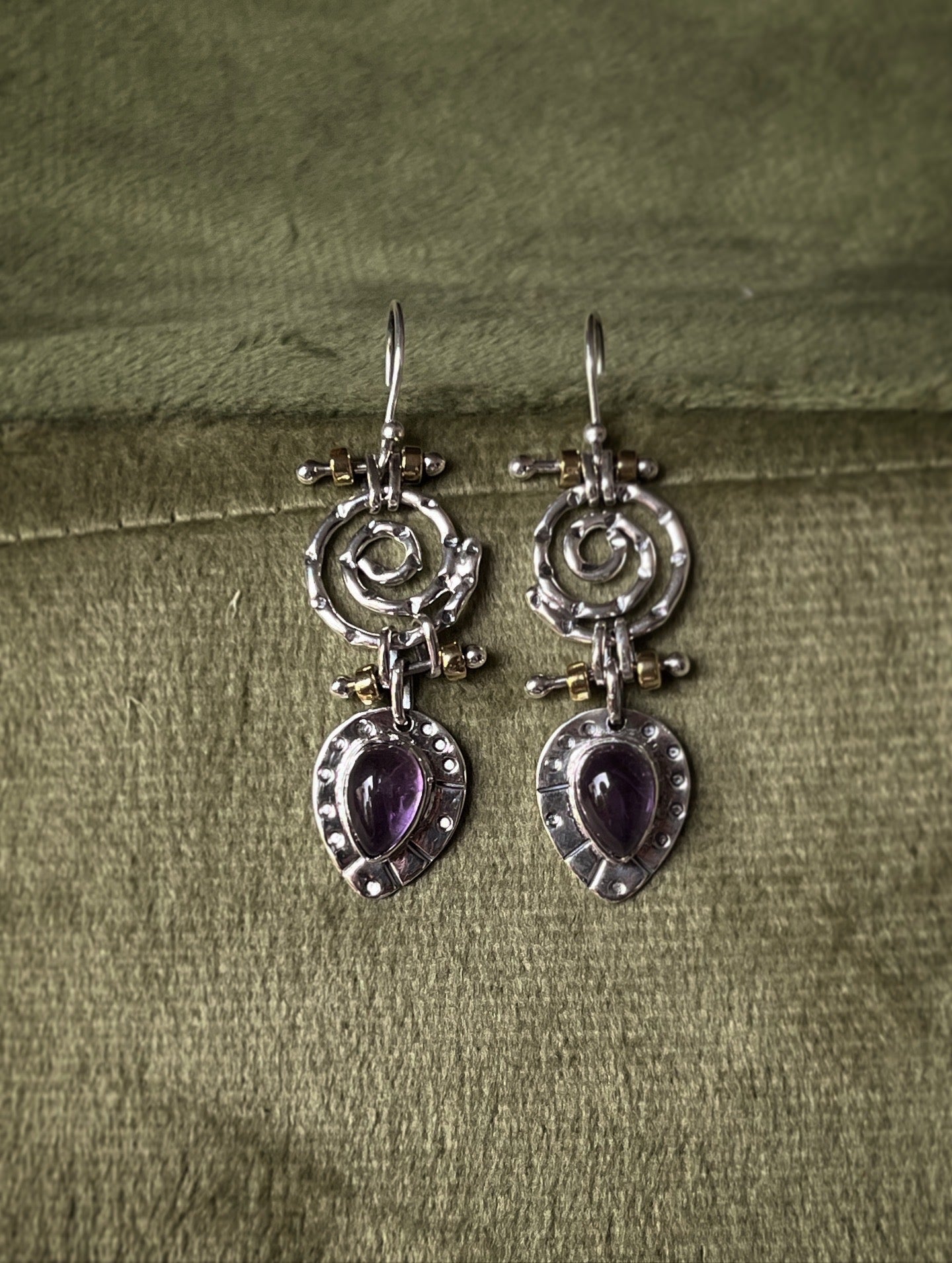 Amethyst Spiral Fusion Handcrafted 925 Sterling Silver Earrings