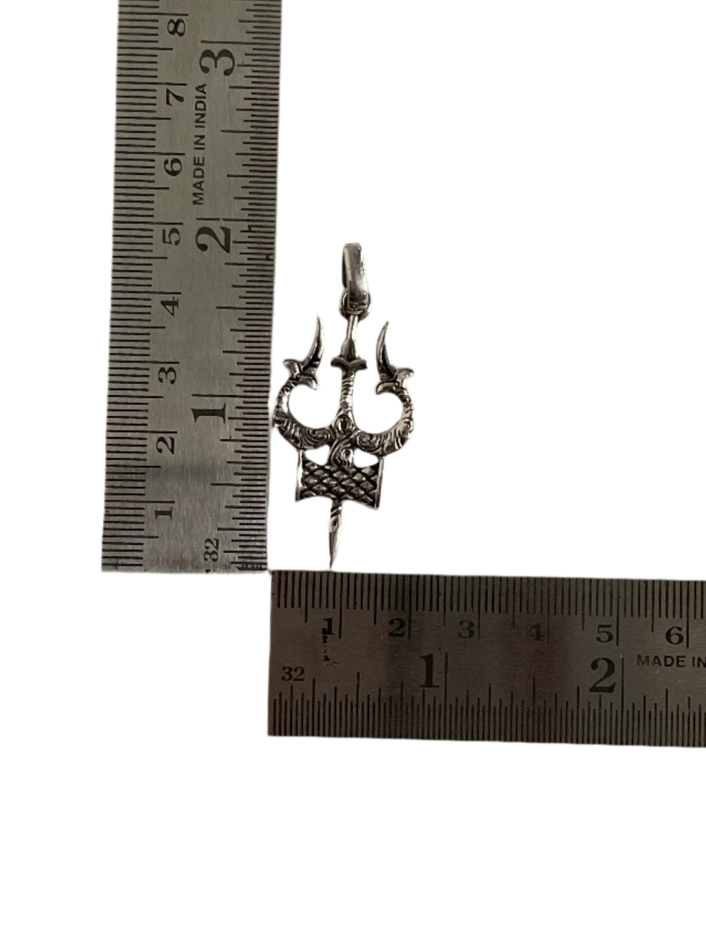 Trishul Damru Big 925 Sterling Silver Pendant