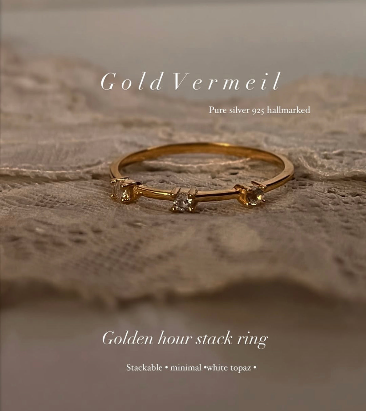 Gold Vermeil Golden Hour white topaz silver ring
