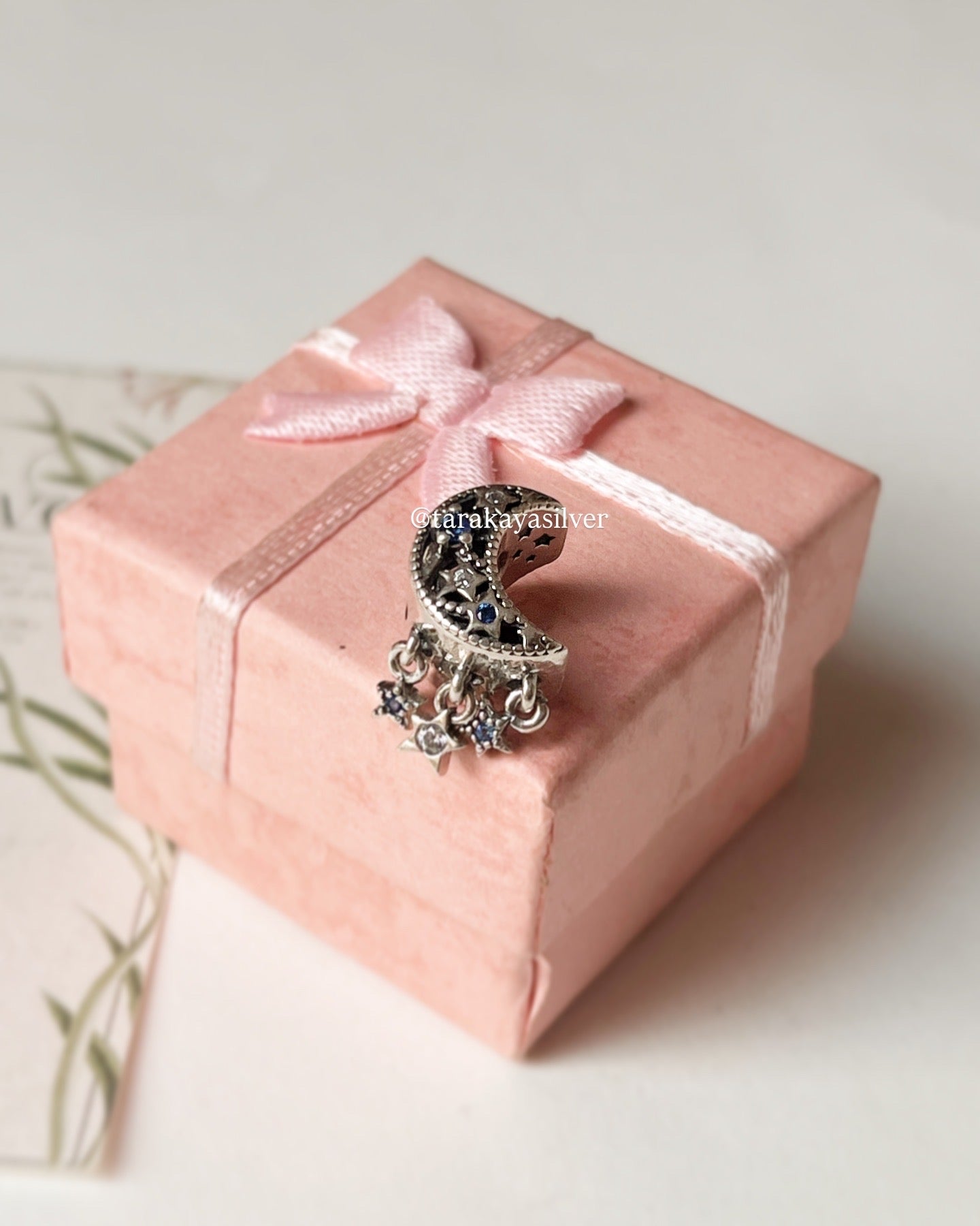 Handcrafted crescent moon and stars dreamcatcher charm in 925 silver