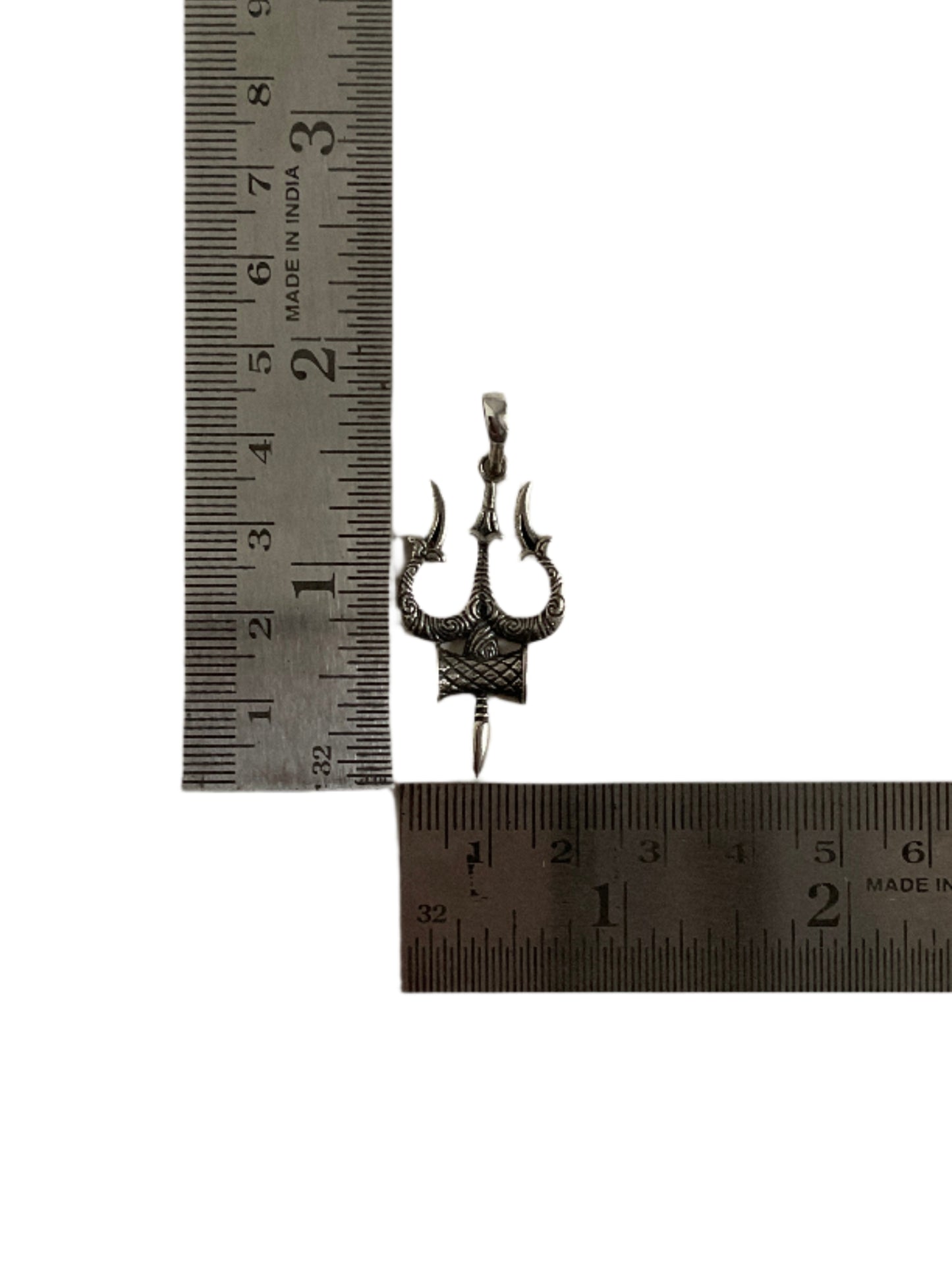 Trishul Damru Big 925 Sterling Silver Pendant