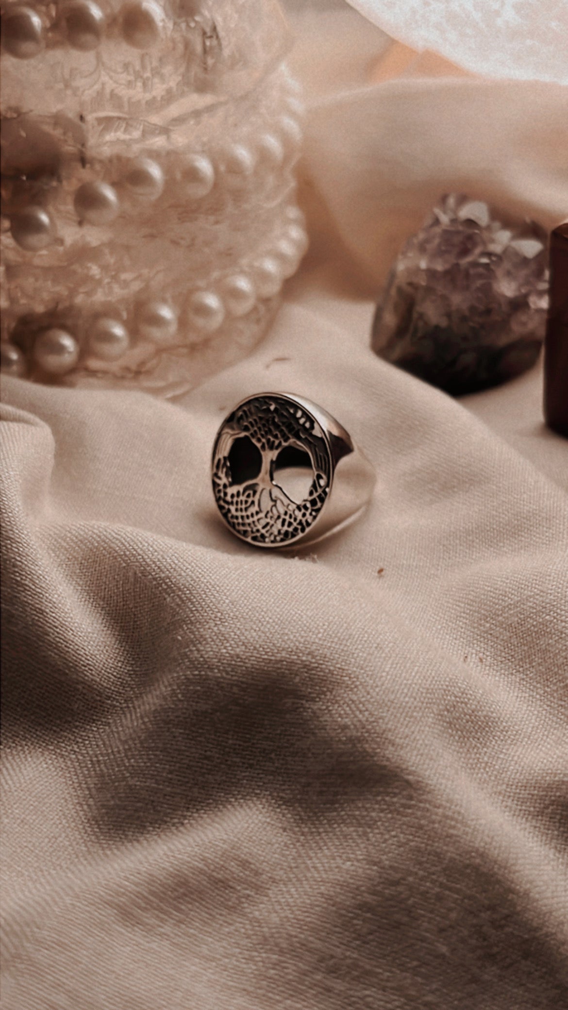 Unique Tree of Life chunky ring in sterling silver