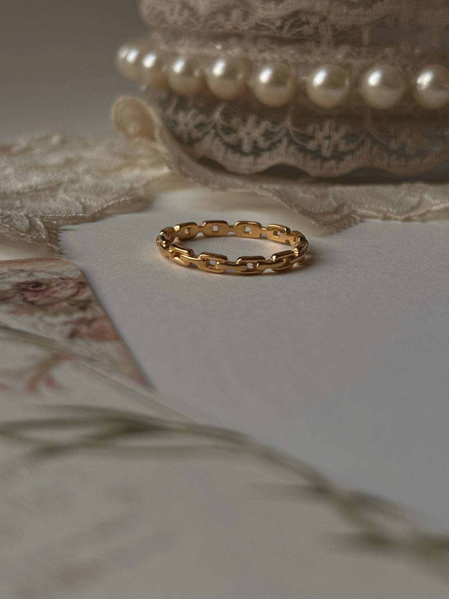 Thin Gold Vermeil Link Ring for Layering