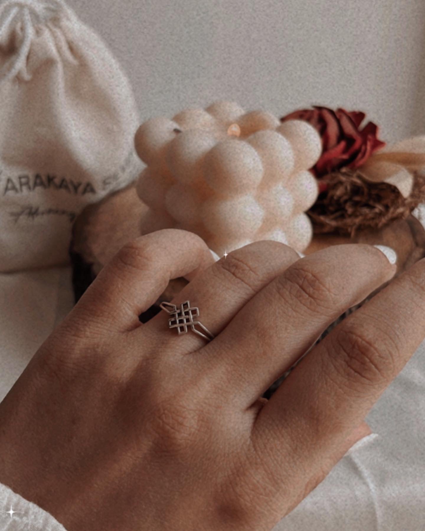 Sterling Silver Celtic Knot Ring with Karma Symbol