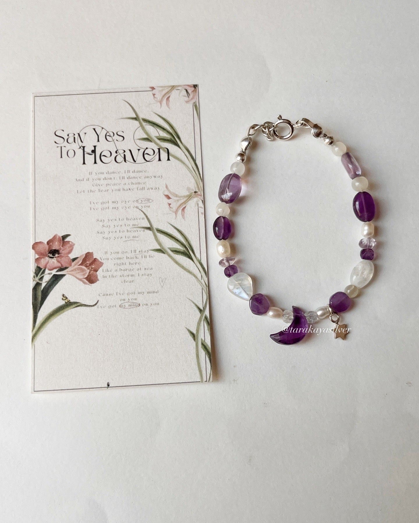 Mystical amethyst moon charm bracelet in 925 silver
