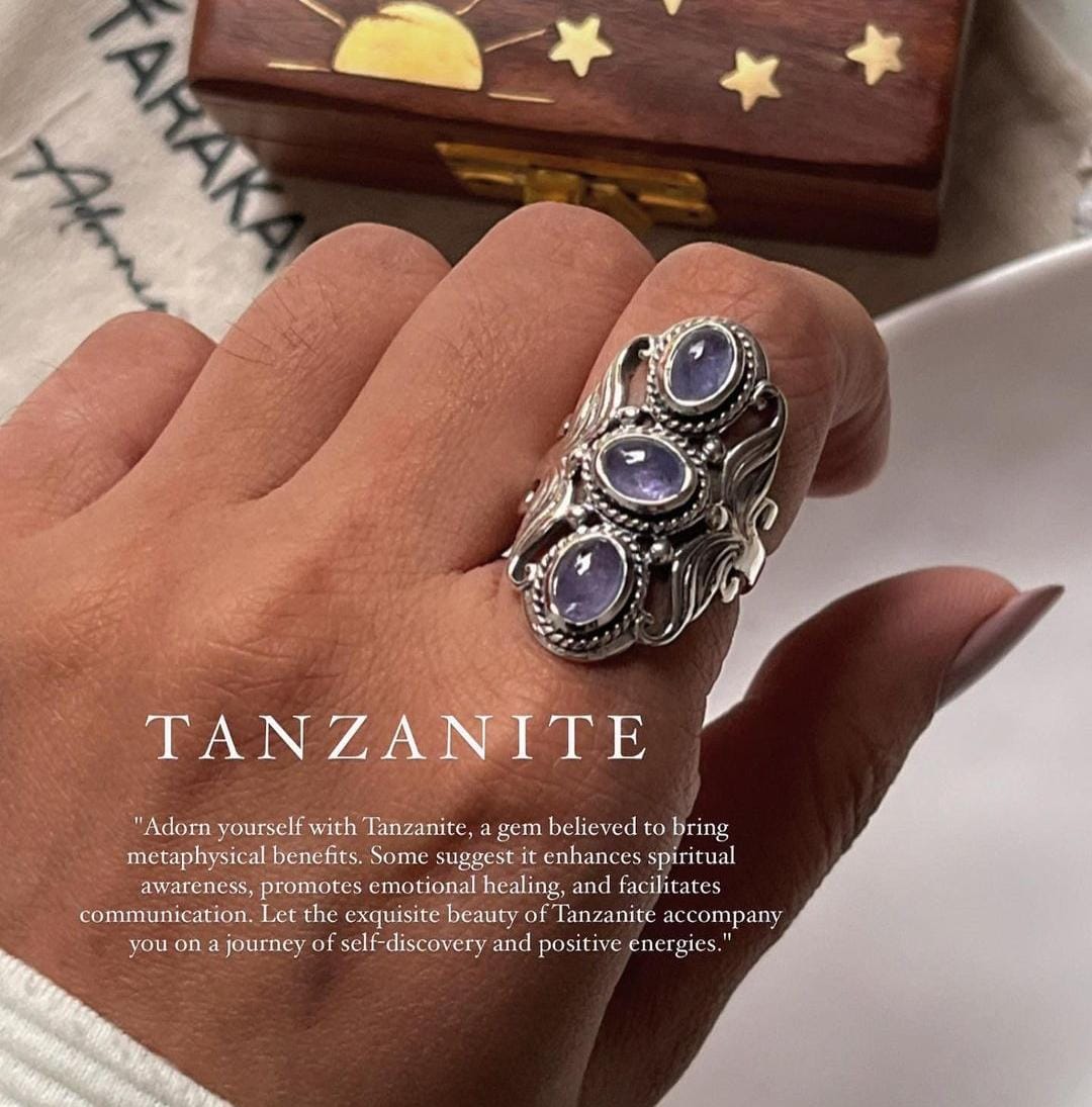 925 sterling silver tanzanite 3 stone statement ring