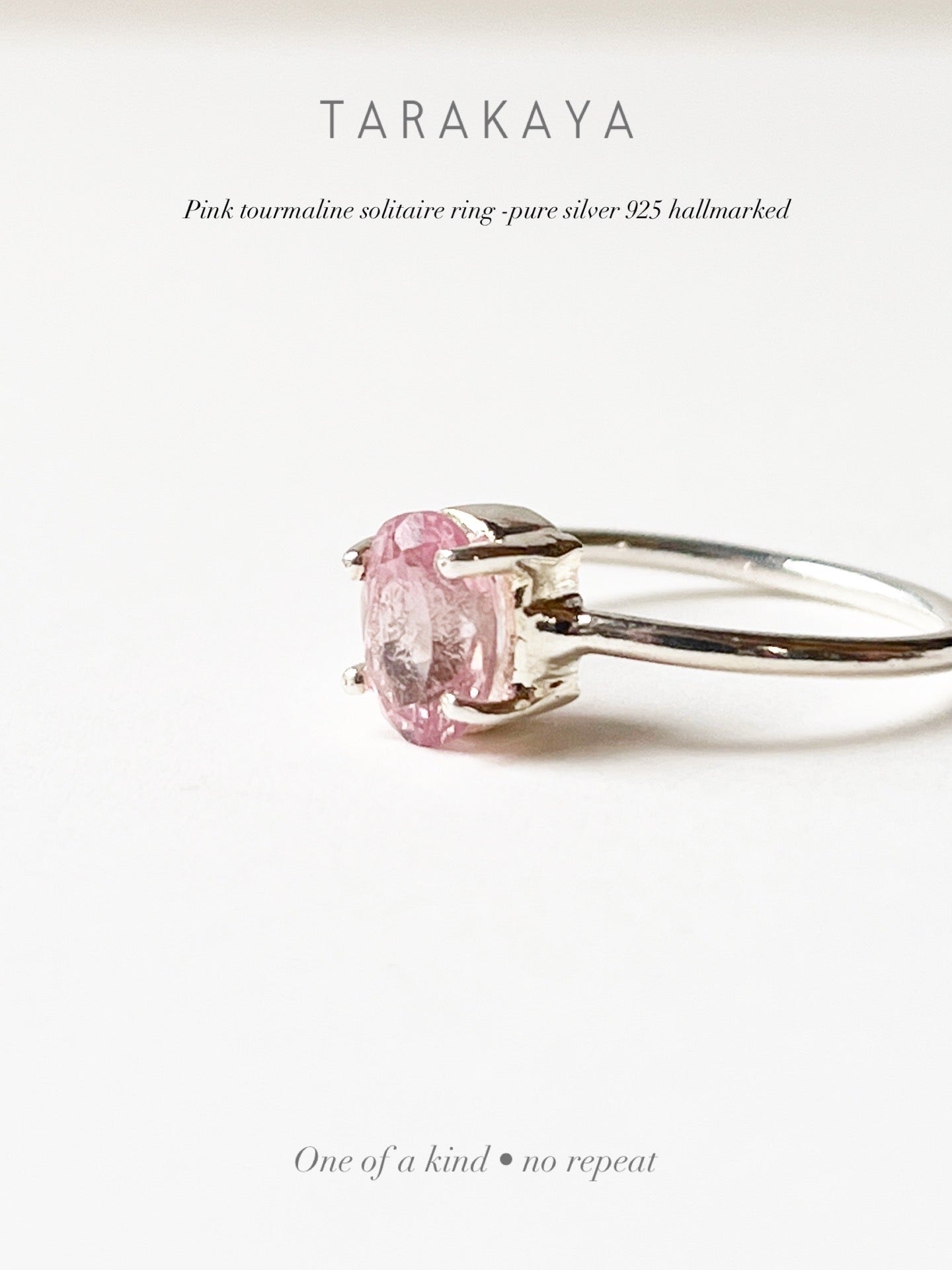 925 Sterling Silver Pink Tourmaline Plain Band Silver Ring